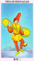 塔罗牌：星币二（Two Of Pentacles）正位/逆位牌义解释