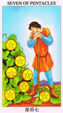 塔罗牌：星币七（Seven Of Pentacles）正位/逆位牌义解释